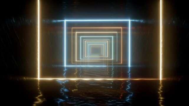 Inside a futuristic spaceship, a dark and surreal sci-fi tunnel creates an otherworldly atmosphere.
