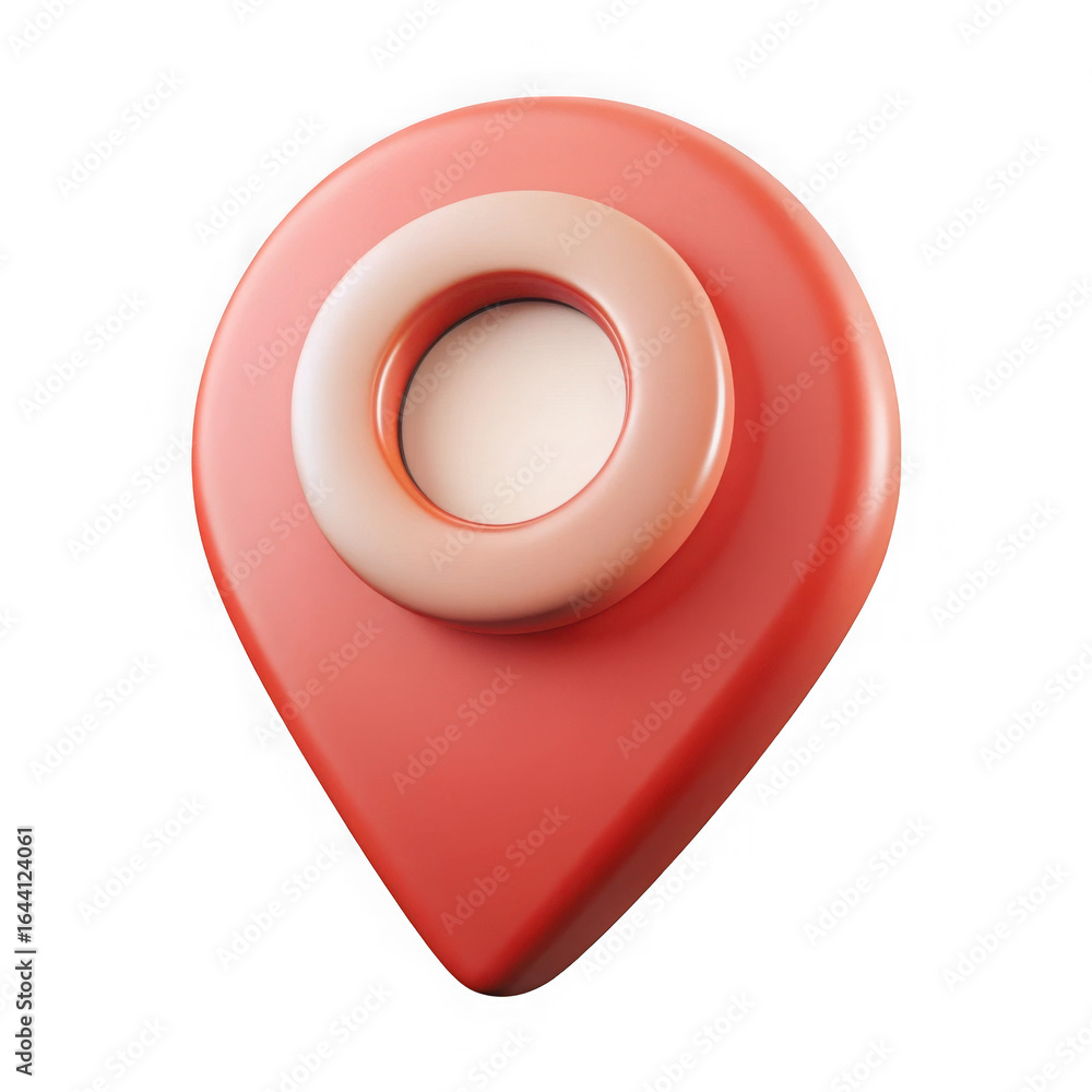 Poster 3d red location pin icon with inner circle isolated on transparent background