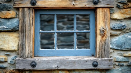 Rustic Window Stone Wall Vintage Architecture.