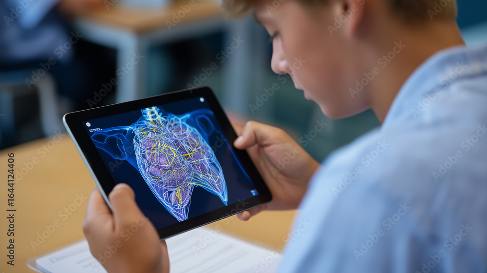 Poster interactive 3d model of human body using tablet for learning