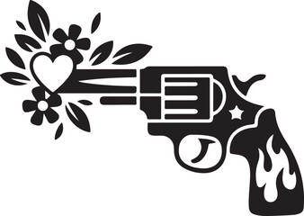 Gun with Flowers and Heart Vector Peace Illustration