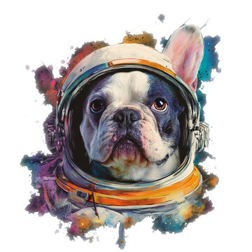 French Bulldog Astronaut Floating in Space &ndash; Cosmic Dog Art