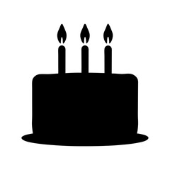 Black silhouette of a three layer birthday cake with three candles