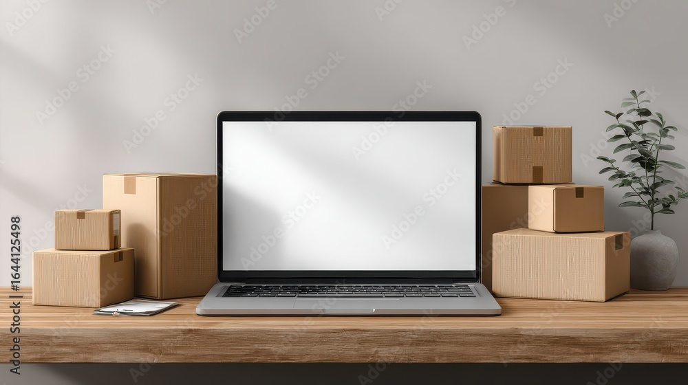 Poster online ecommerce store mockup dropshipping business website concept table with laptop computer mock 