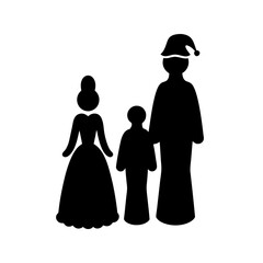 Silhouette of a family of three in pajamas, a mother, father, and child