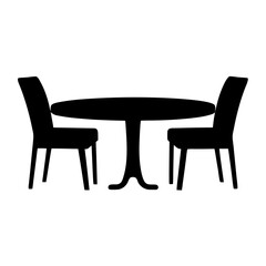 Silhouette of a Round Dining Table with Two Chairs on White