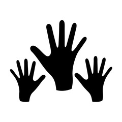 Three stylized hands in black silhouettes against a white background design