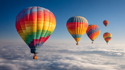 Obraz premium Colorful hot air balloons float above a sea of clouds.