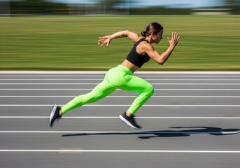 Athletic Woman Sprinting Fast on Outdoor Track During Daytime Workout