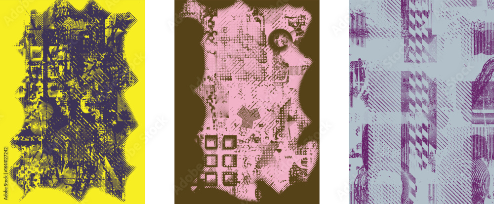 Poster glitch distorted geometric shape . noise destroyed logo . trendy cyber punk poster . glitched frame 