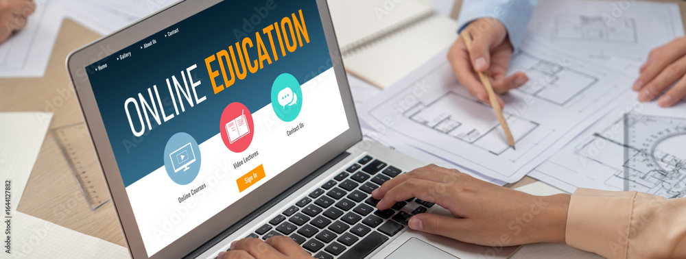 Poster e-learning website with brisk sofware for student to study online on the internet network