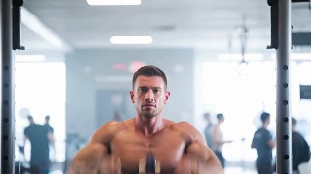 Muscular Man Performing Hanging Leg Raises in Modern Gym