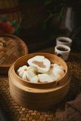 Minced pork bun,steamed stuff bun,steamed dumpling,stuffed steamed bun,thai called sarapao,