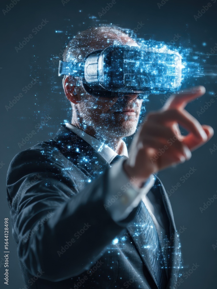 Aufkleber businessman using virtual metaverse and future digital technology virtual global internet connection