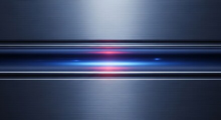 Shiny brushed metal background with a horizontal blue and red light stripe in the center