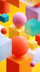 Colorful Geometric Shapes with Floating 3D Spheres and Cubes