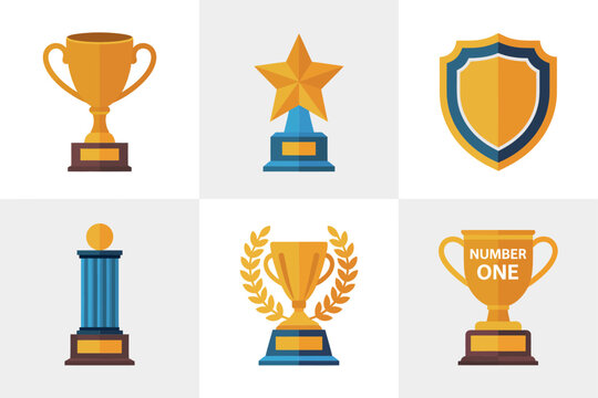 Gold silver bronze medal collection, winner ribbon star shield badge vector, competition poster, certificate card, clean modern typography design - Powered by Adobe