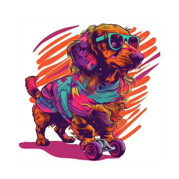 90s Funny Dachshund Roller Dog &ndash; Retro Style