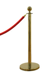 Golden barrier with red rope seamless line on a white background. Isolated