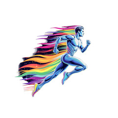Athletic Runner with Rainbow-Colored Energy Trail Illustration, abstract vector illustration , Running