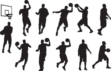 
Basketball Male Players Silhouette Vector Illustration, Sports Action, Poses for Men&rsquo;s sport, Team
