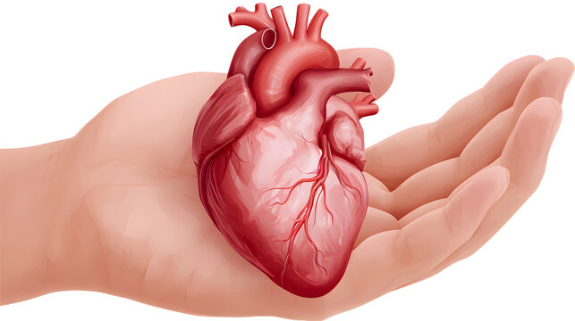 Stylized Human Heart in Hand Anatomical Model Organ Donation Concept Medical Illustration Healthcare Awareness