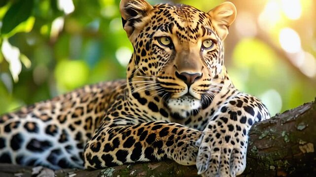 Leopard relaxing on branch