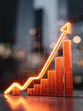 stick graph chart with arrow going up in a business office concept for market investment and economic growth business investiment and new lifting economic results