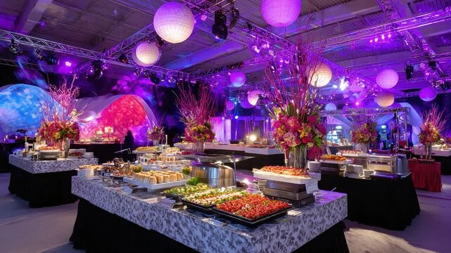 Elegant catering buffet display at corporate gala event venue