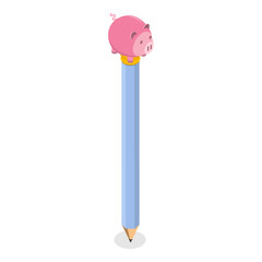 3D Isometric Flat  Set of Various Kawaii Pens. Item 5