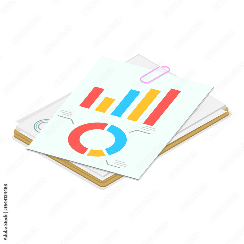 Poster 3d isometric flat set of folders with files. item 3