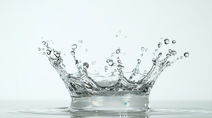 A glistening water droplet splashes dramatically onto a surface.