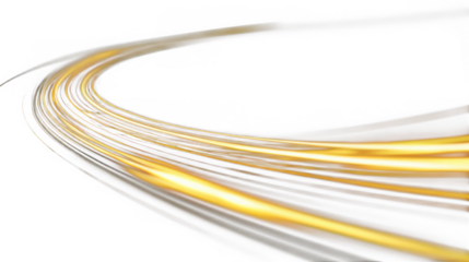 Abstract light streaks with golden and silver lines curving on a transparent background