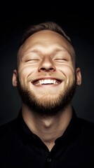 Obraz premium Joyful Man Portrait Closeup Studio Shot Happy Smiling Beard