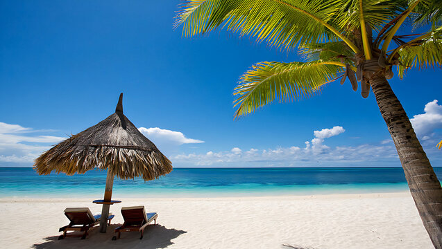 Tropical Beach Paradise with Palm Tree and Turquoise Ocean Offering Ultimate Relaxation and Vacation Escape