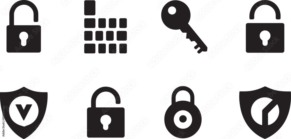 Aufkleber security icons set lock shield key protection safety access privacy secret secure system