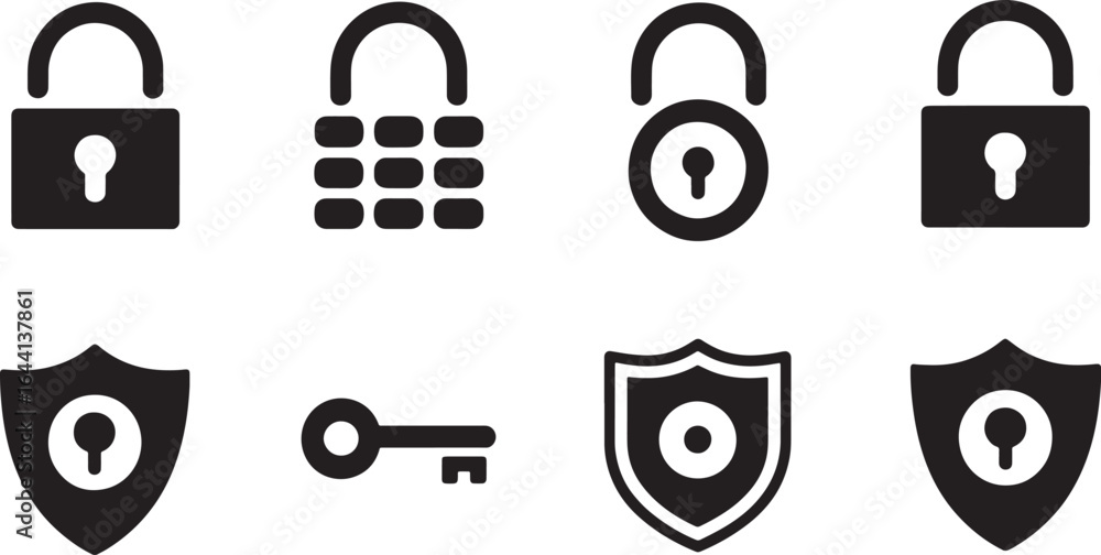 Poster security icons set lock shield key protection safety access privacy secret secure system
