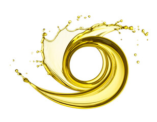 Thick Olive Oil Spiral Splash with Droplets, isolated PNG