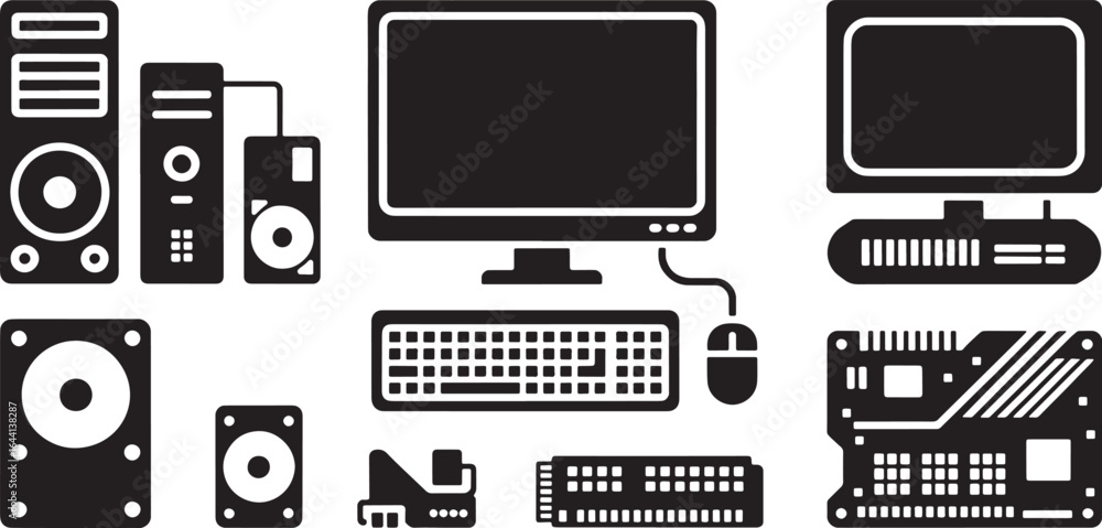 Fototapete modern computing a collection of computer hardware icons on transparent background