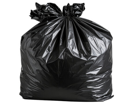 Bolsa de basura negra abierta mostrando interior vac&iacute;o, vista en &aacute;ngulo, aislada