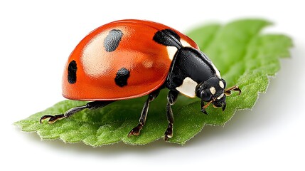 Naklejka premium ladybug on a leaf isolated on the white background 