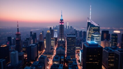 Obraz premium Illuminated Skyscrapers of Midtown Manhattan at Twilight