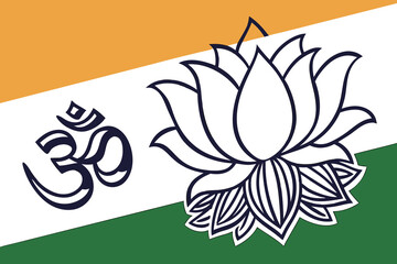 Om symbol and lotus flower on indian flag background