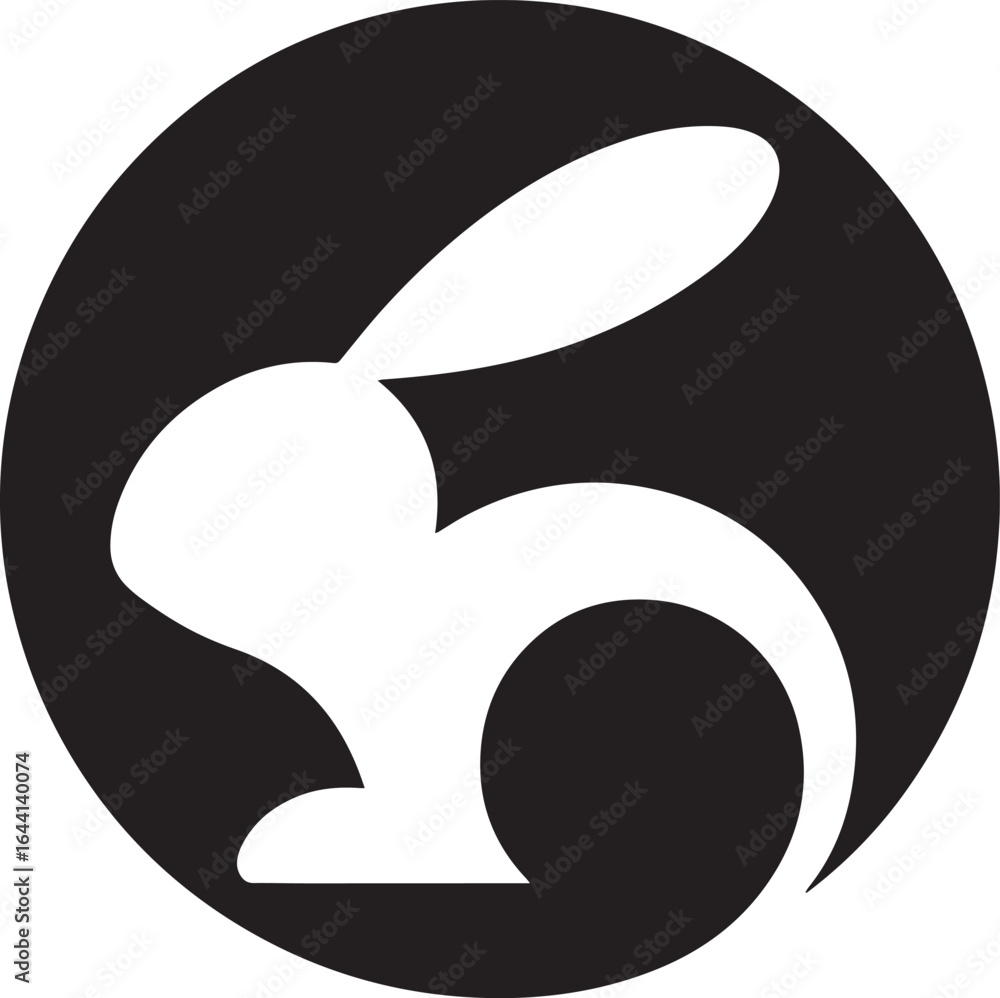 Poster stylized rabbit silhouette in a circle on transparent background for logo and design projects