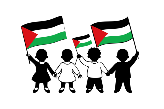 Three palestinian flags waving against a black background with a subtle effect
