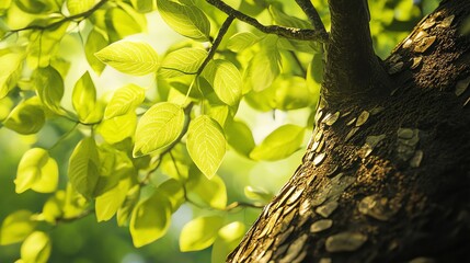 A close-up shot showcases a tree with intensely vibrant green foliage.