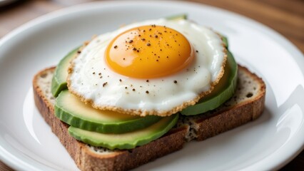 Avocado Toast with Fried Egg on White Plate: A Delicious Breakfast