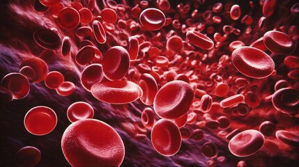 Vibrant Red Blood Cells Flowing in Plasma - Medical Science Concept