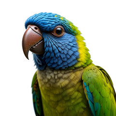 Fototapeta premium A blue-fronted parrot Amazona aestiva isolated on a white background, showcasing its vibrant plumage.