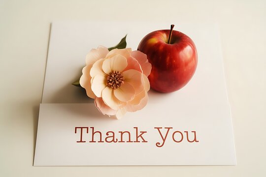 Express heartfelt gratitude with a beautiful peach flower and crisp apple on a 'Thank You' card, perfect for any appreciation occasion - Powered by Adobe